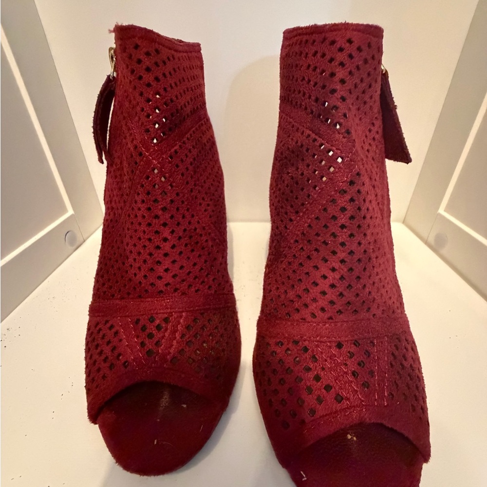 Forever 21 Red Peep-Toe Ankle Booties
